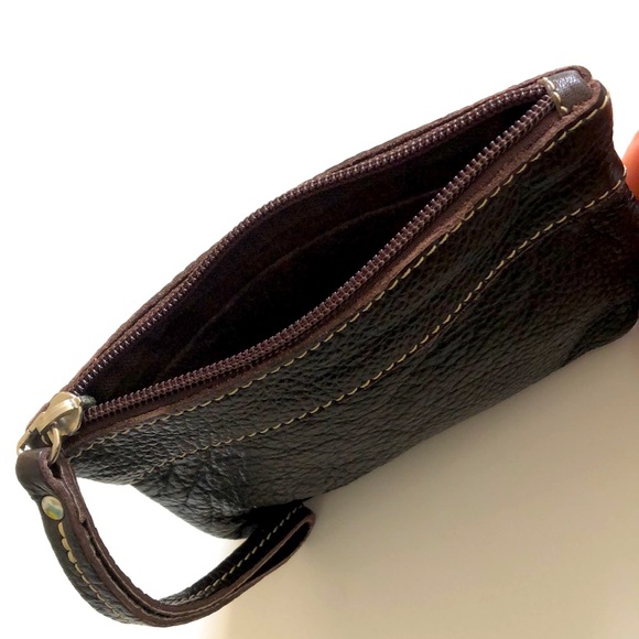 Roots Wristlet Zipper Pouch in Brown Pebbled Leather Excellent Condition unisex - Picture 4 of 7